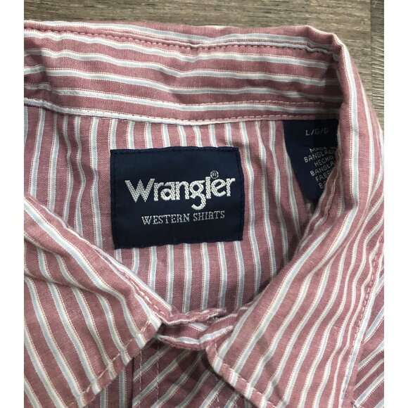 Vintage Wrangler Long Sleeve Pearl Snap Red Striped Shirt Mens Large - Picture 2 of 6